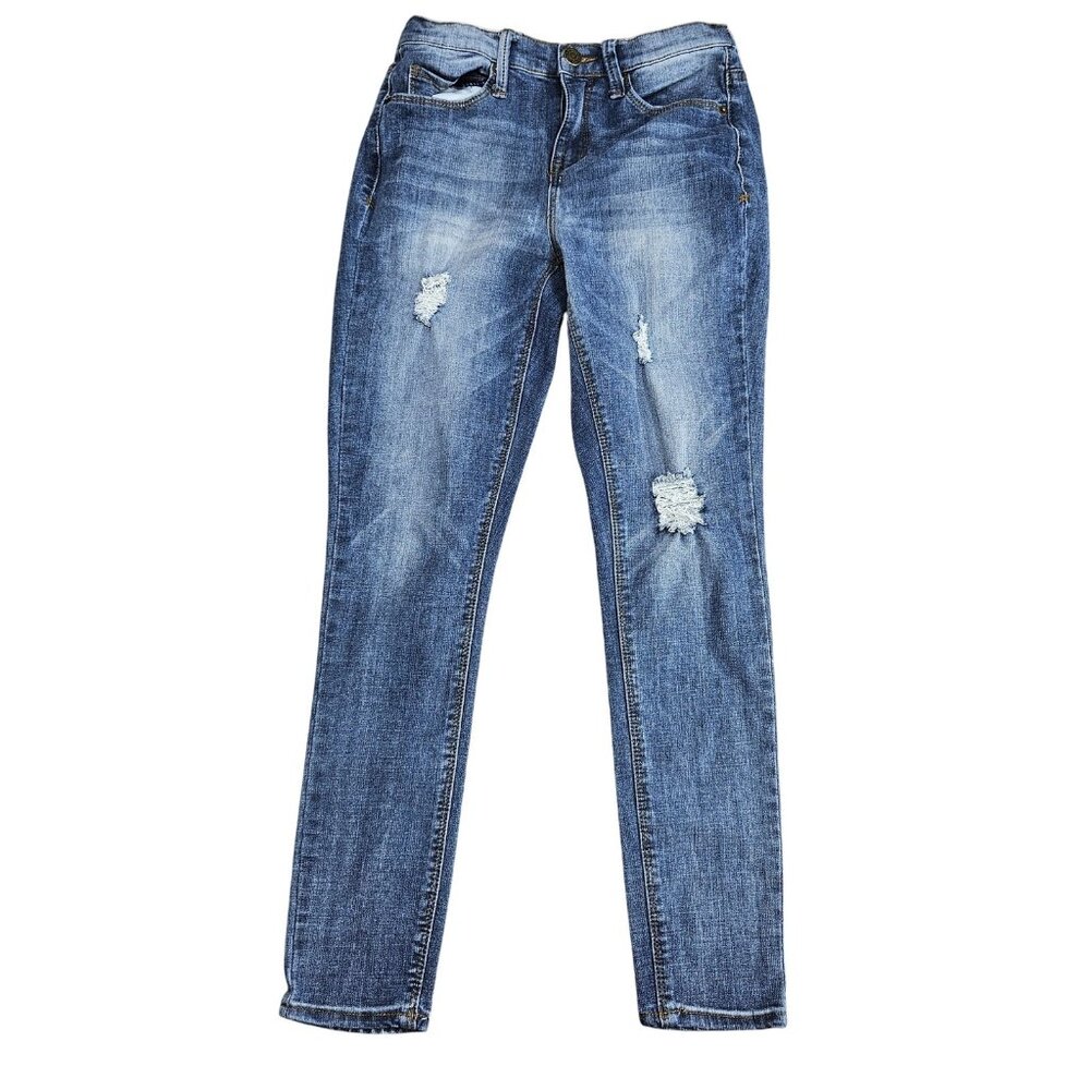 Mudd High Rise Jegging Jeans Juniors 3 Blue Skinny Distressed Stretch Denim